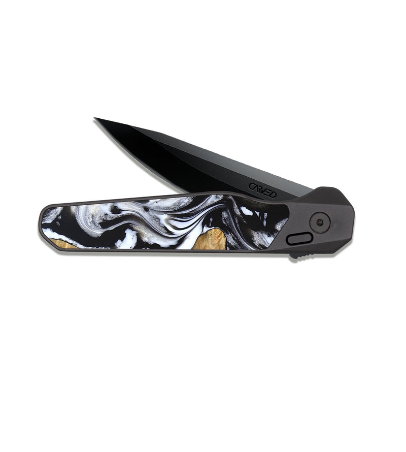 EDC Dark Slate Wood Pocket Knife - Jaelyn (Black & White, 824968)