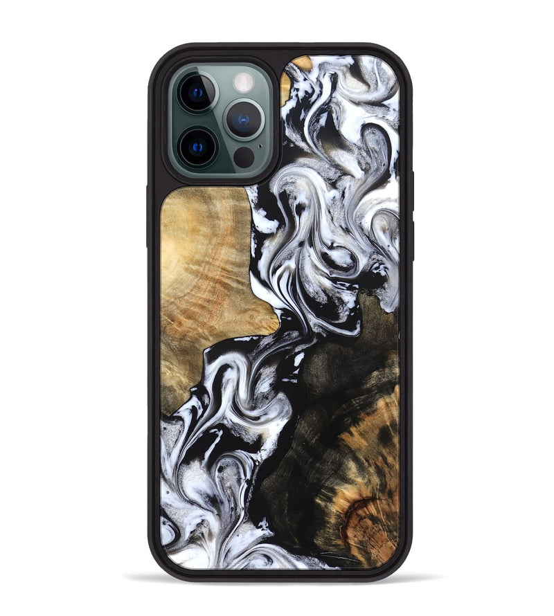 iPhone 12 Pro Max Wood Phone Case - Jaelyn (Black & White, 824968)