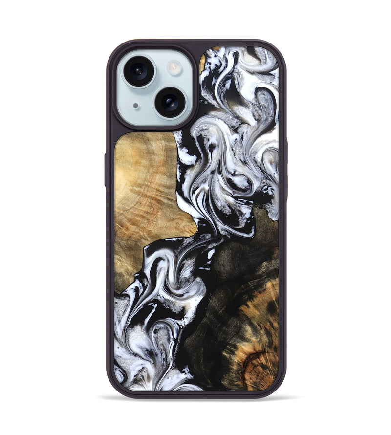 iPhone 15 Wood Phone Case - Jaelyn (Black & White, 824968)