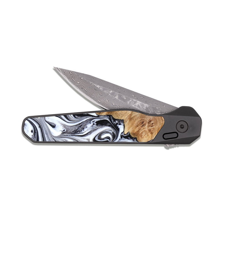 EDC Dark Damascus Wood Pocket Knife - Malcolm (Black & White, 824969)