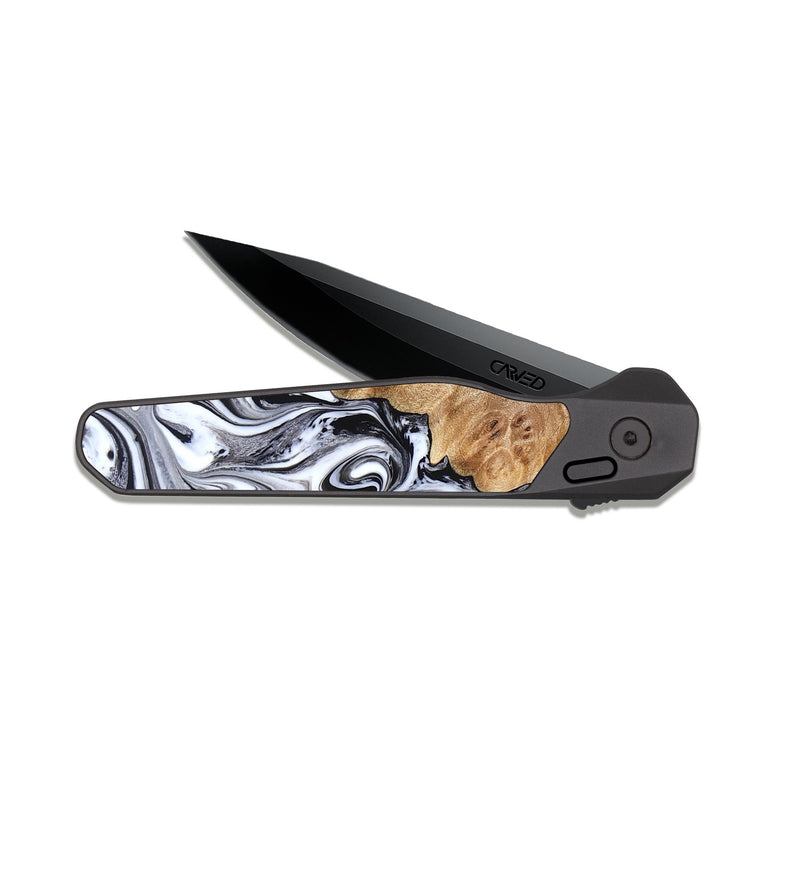 EDC Dark Slate Wood Pocket Knife - Malcolm (Black & White, 824969)