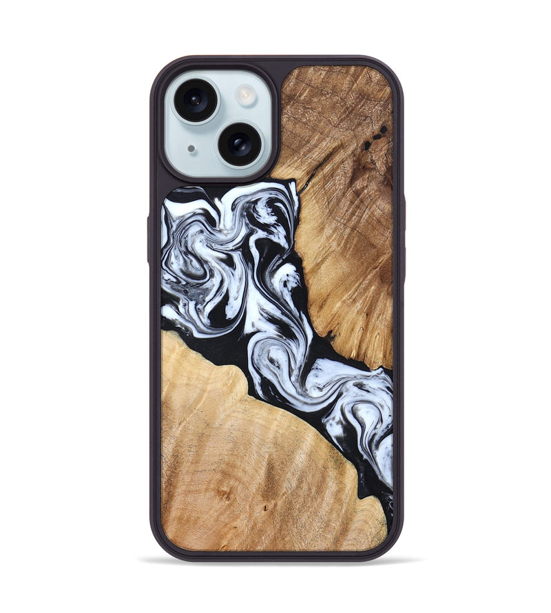 iPhone 15 Wood Phone Case - Layla (Black & White, 824970)