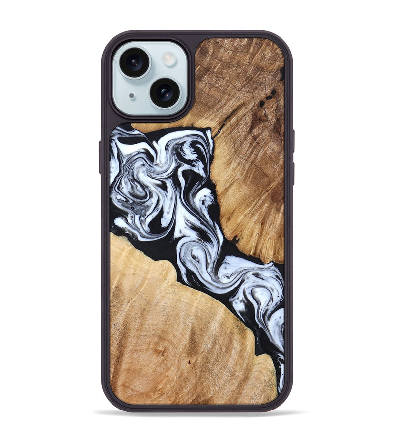 iPhone 15 Plus Wood Phone Case - Layla (Black & White, 824970)
