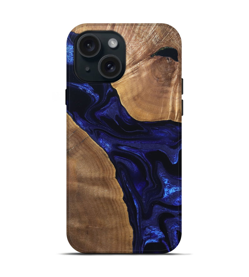 iPhone 15 Wood Live Edge Phone Case - Leilani (Blue, 824973)