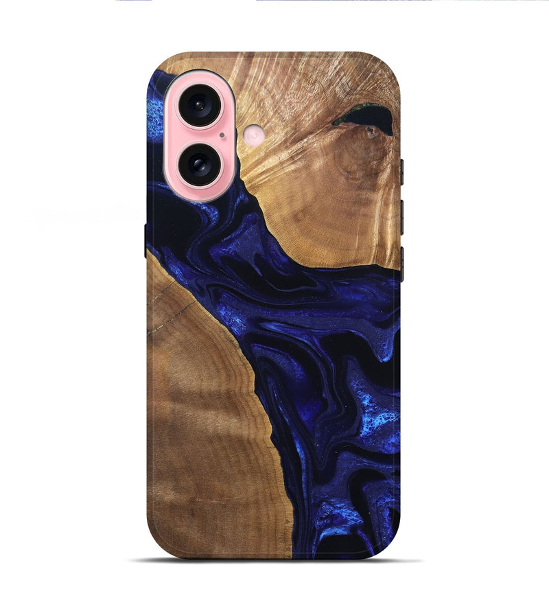 iPhone 16 Wood Live Edge Phone Case - Leilani (Blue, 824973)