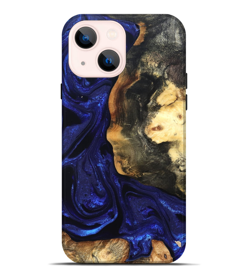 iPhone 14 Plus Wood Live Edge Phone Case - Rheta (Blue, 824974)
