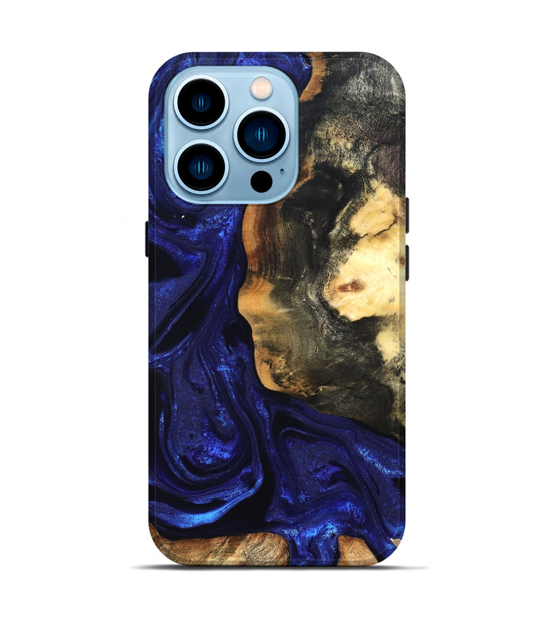 iPhone 14 Pro Wood Live Edge Phone Case - Rheta (Blue, 824974)