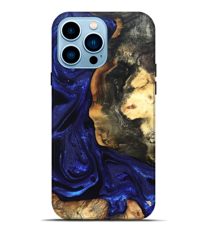 iPhone 14 Pro Max Wood Live Edge Phone Case - Rheta (Blue, 824974)
