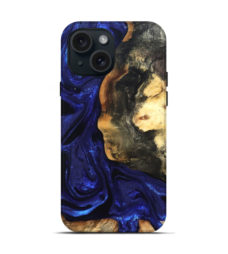 iPhone 15 Wood Live Edge Phone Case - Rheta (Blue, 824974)
