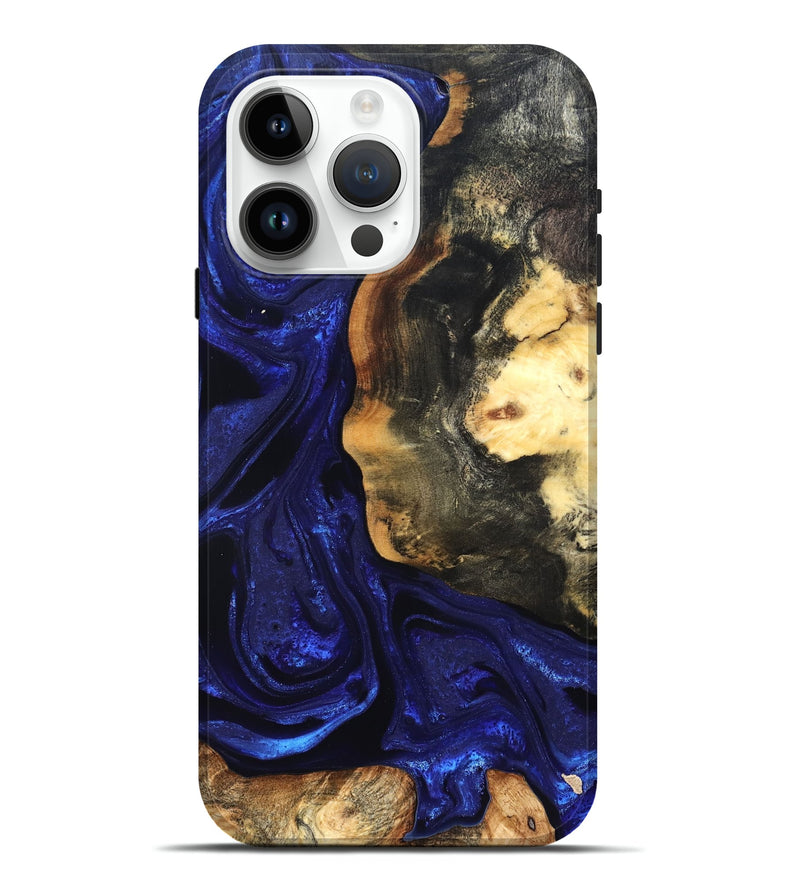 iPhone 15 Pro Max Wood Live Edge Phone Case - Rheta (Blue, 824974)