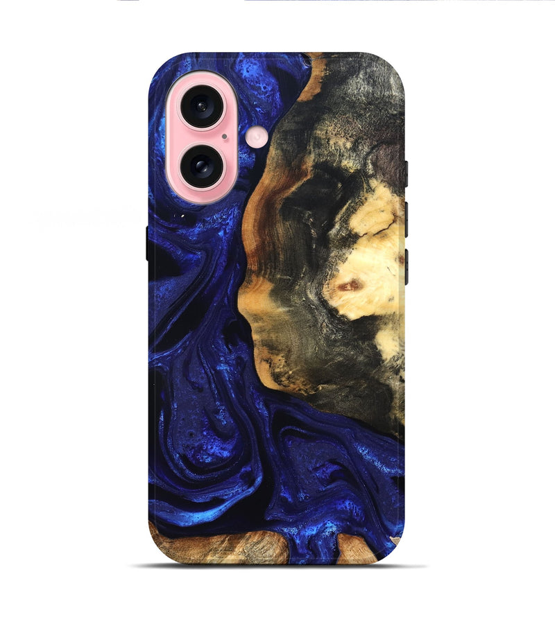 iPhone 16 Wood Live Edge Phone Case - Rheta (Blue, 824974)