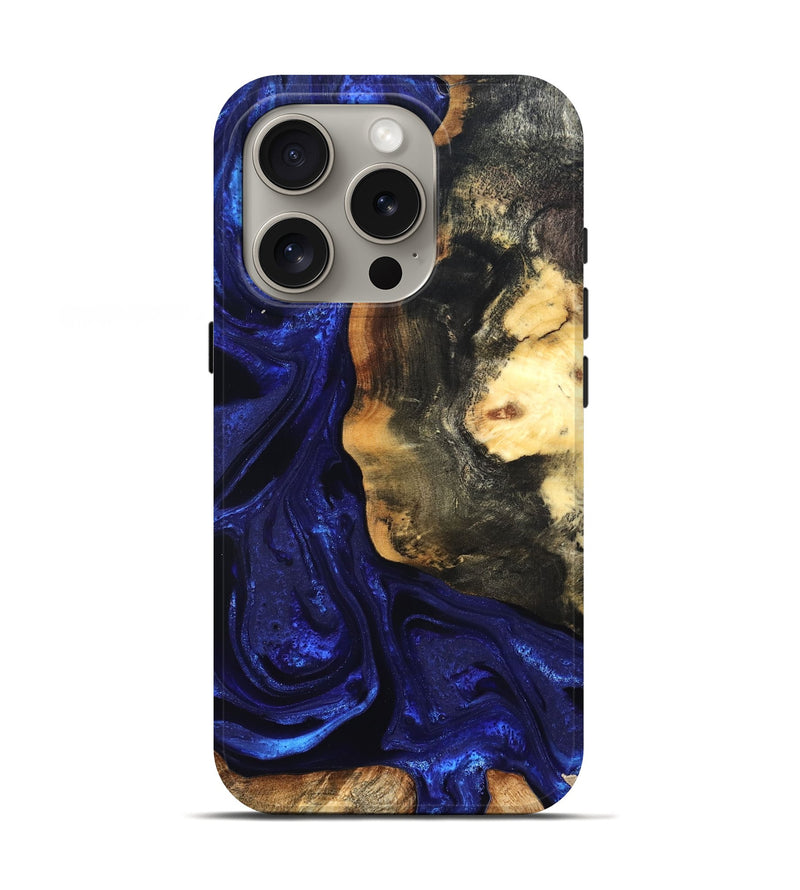 iPhone 16 Pro Wood Live Edge Phone Case - Rheta (Blue, 824974)
