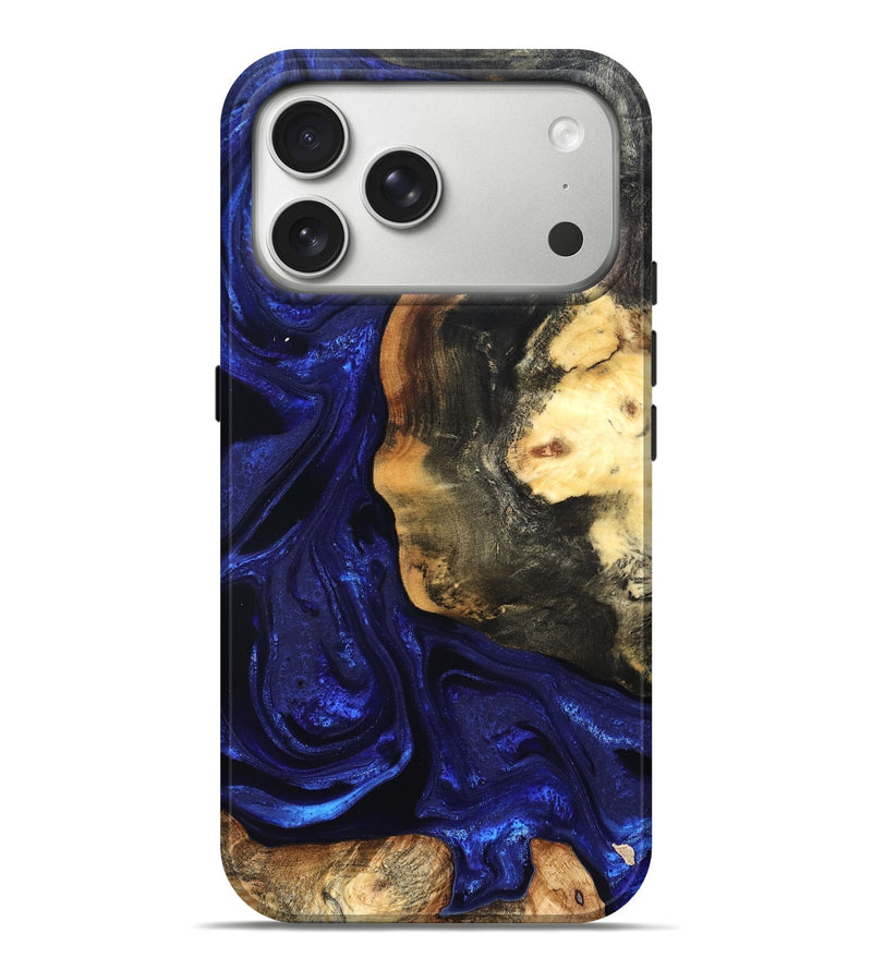 iPhone 17 Pro Max Wood Live Edge Phone Case - Rheta (Blue, 824974)