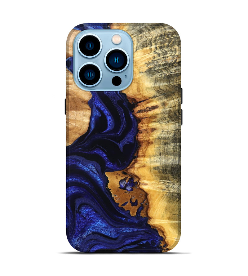 iPhone 14 Pro Wood Live Edge Phone Case - Stefan (Blue, 824976)