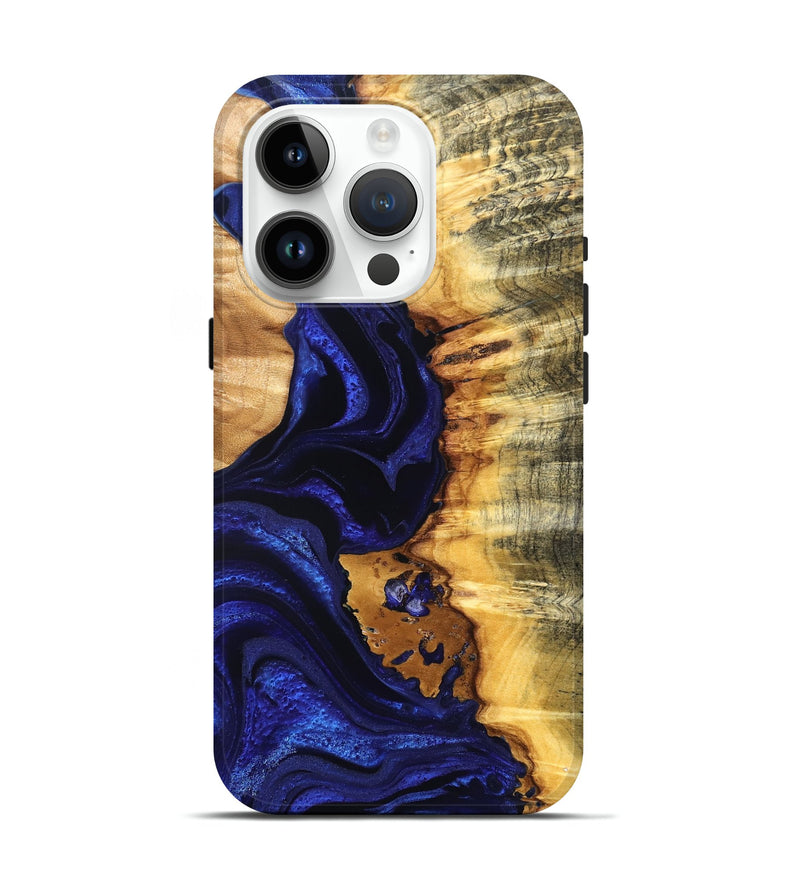 iPhone 15 Pro Wood Live Edge Phone Case - Stefan (Blue, 824976)