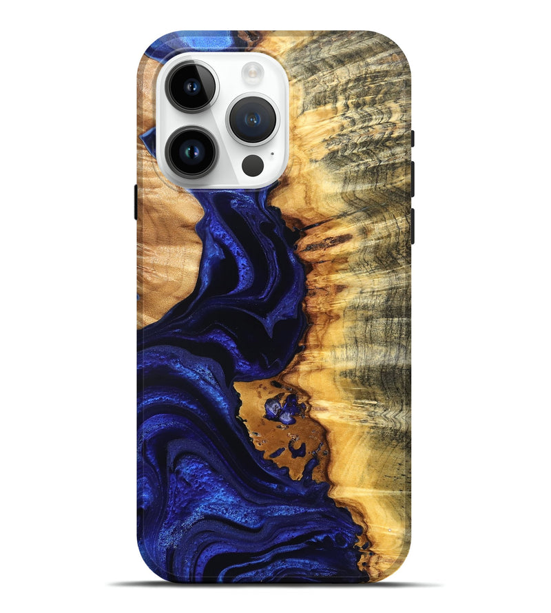 iPhone 15 Pro Max Wood Live Edge Phone Case - Stefan (Blue, 824976)