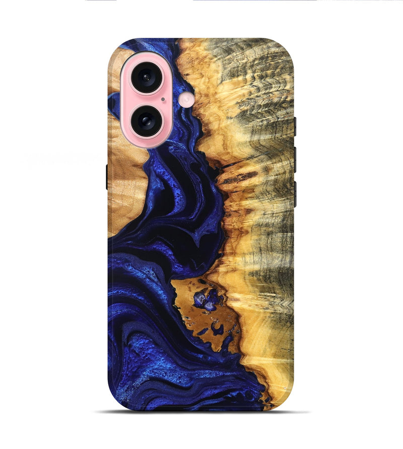 iPhone 16 Wood Live Edge Phone Case - Stefan (Blue, 824976)