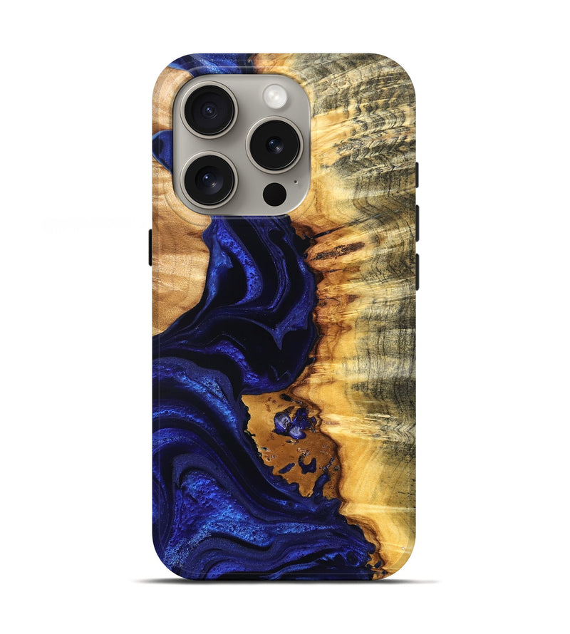 iPhone 16 Pro Wood Live Edge Phone Case - Stefan (Blue, 824976)