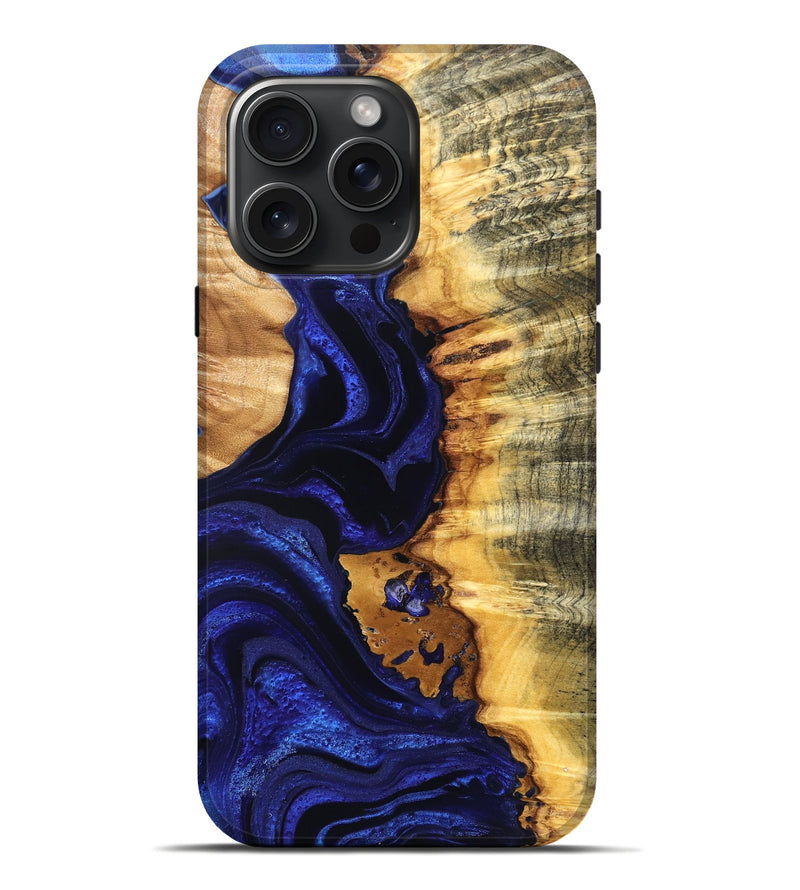 iPhone 16 Pro Max Wood Live Edge Phone Case - Stefan (Blue, 824976)