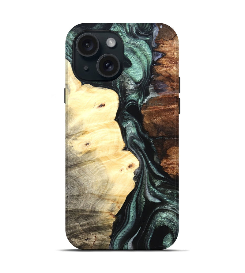 iPhone 15 Wood Live Edge Phone Case - Jaylin (Green, 824979)