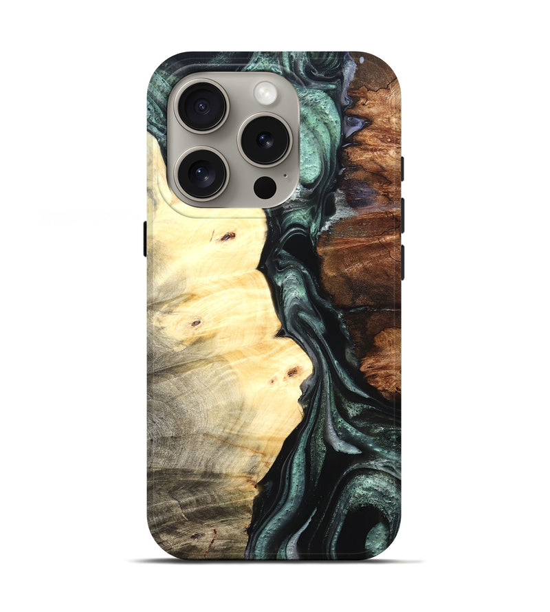 iPhone 16 Pro Wood Live Edge Phone Case - Jaylin (Green, 824979)