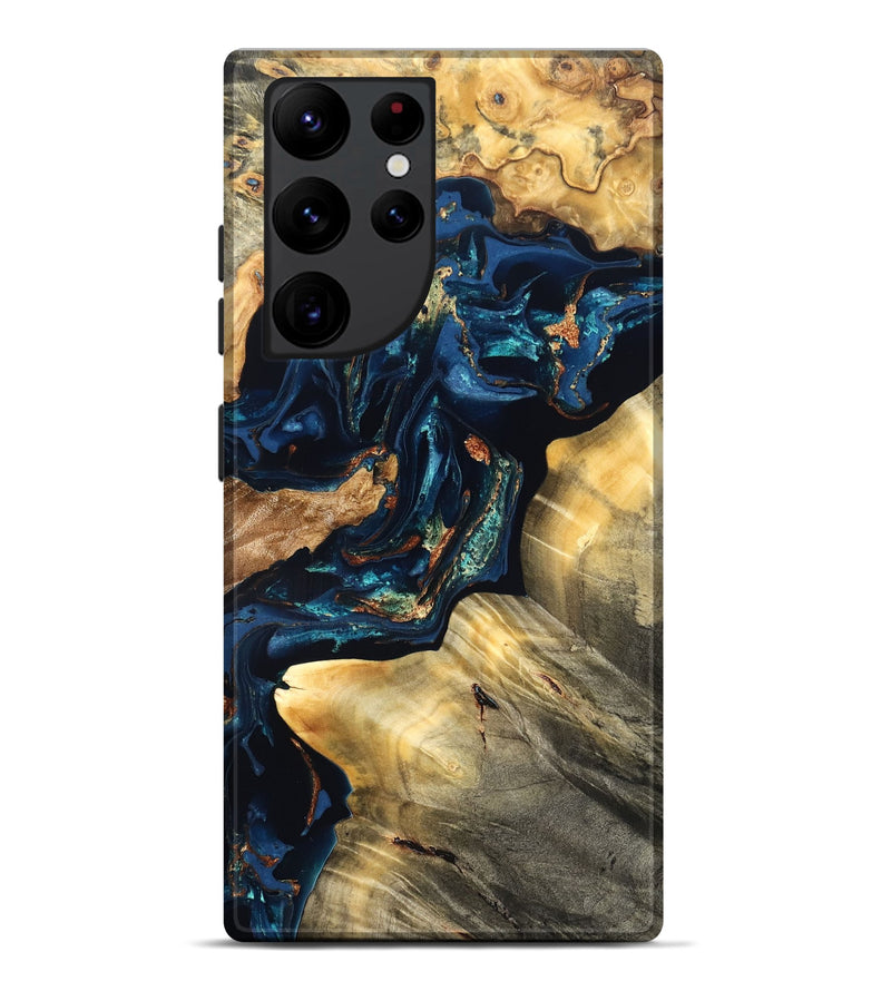 Galaxy S22 Ultra Wood Live Edge Phone Case - Manuela (Teal & Gold, 824980)