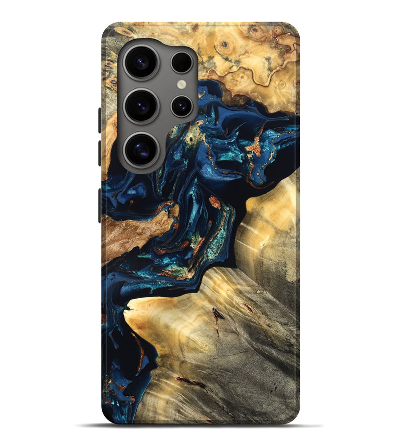 Galaxy S25 Ultra Wood Live Edge Phone Case - Manuela (Teal & Gold, 824980)