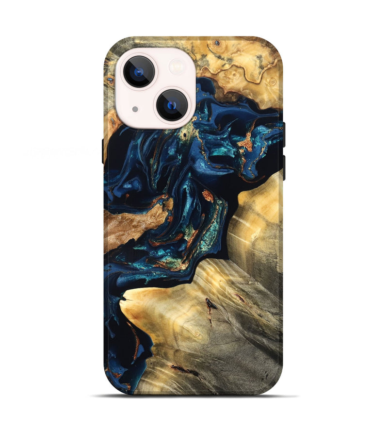 iPhone 13 Wood Live Edge Phone Case - Manuela (Teal & Gold, 824980)