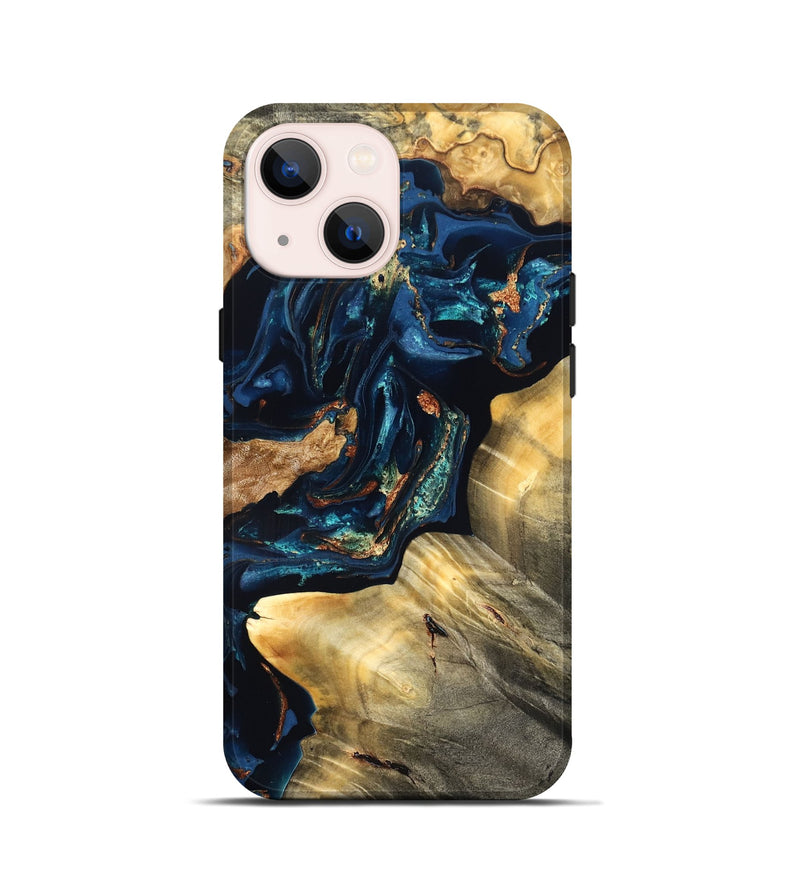 iPhone 13 mini Wood Live Edge Phone Case - Manuela (Teal & Gold, 824980)