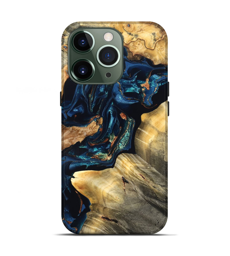 iPhone 13 Pro Wood Live Edge Phone Case - Manuela (Teal & Gold, 824980)