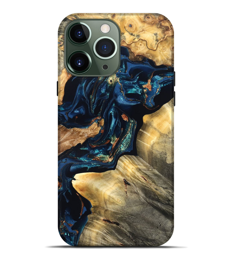 iPhone 13 Pro Max Wood Live Edge Phone Case - Manuela (Teal & Gold, 824980)
