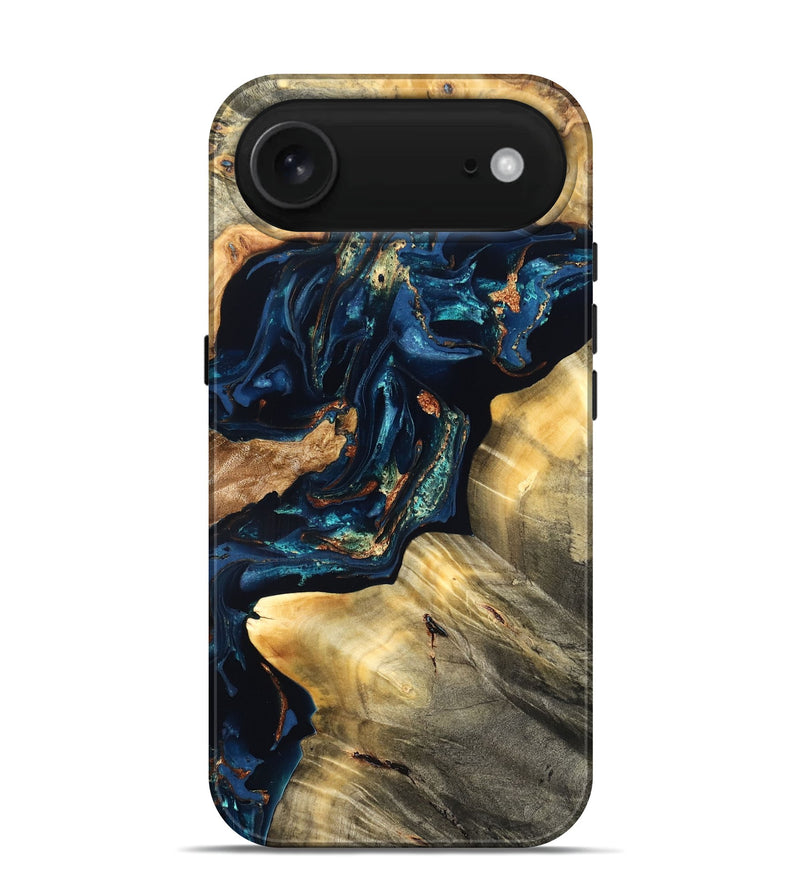 iPhone 17 Air Wood Live Edge Phone Case - Manuela (Teal & Gold, 824980)