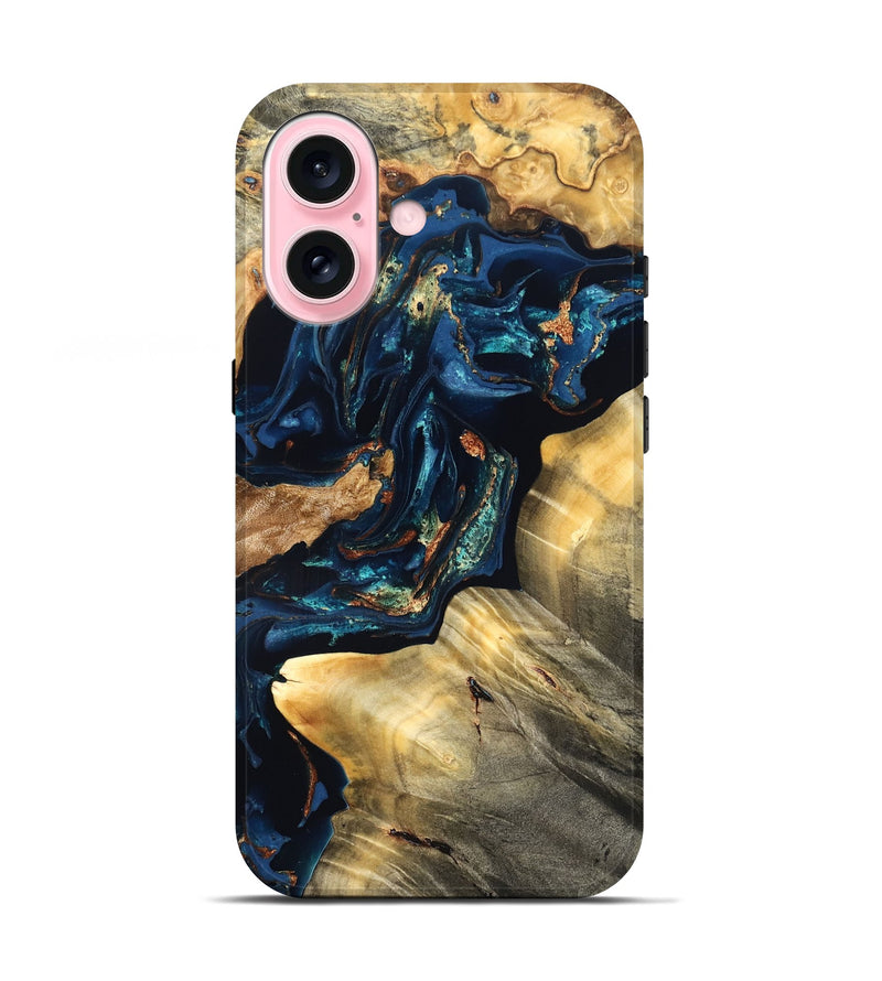 iPhone 17 Wood Live Edge Phone Case - Manuela (Teal & Gold, 824980)