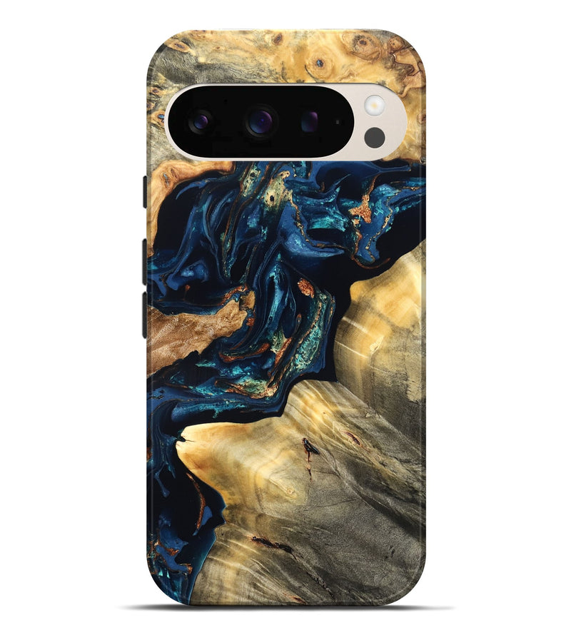 Pixel 10 Pro XL Wood Live Edge Phone Case - Manuela (Teal & Gold, 824980)