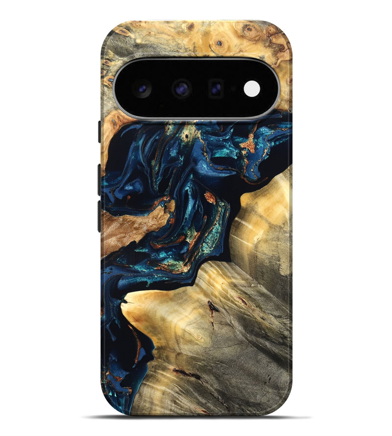 Pixel 11 Pro XL Wood Live Edge Phone Case - Manuela (Teal & Gold, 824980)