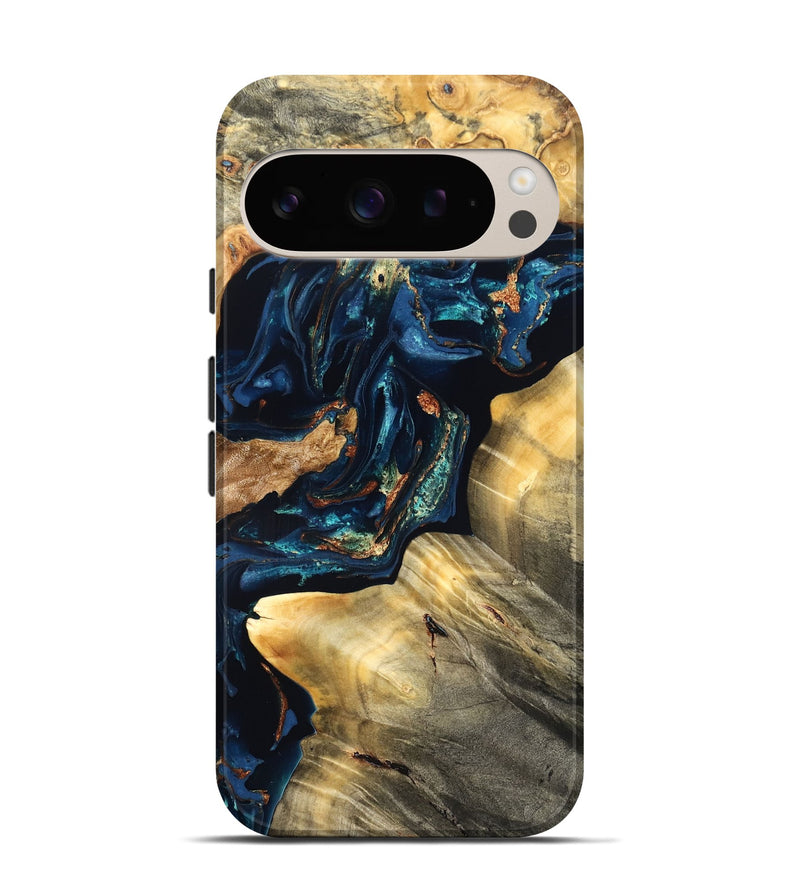 Pixel 9 Pro Wood Live Edge Phone Case - Manuela (Teal & Gold, 824980)