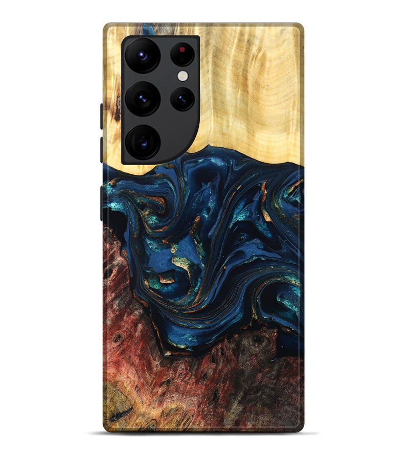 Galaxy S22 Ultra Wood Live Edge Phone Case - Maryann (Teal & Gold, 824981)