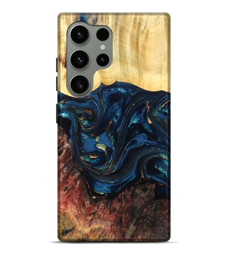 Galaxy S24 Ultra Wood Live Edge Phone Case - Maryann (Teal & Gold, 824981)