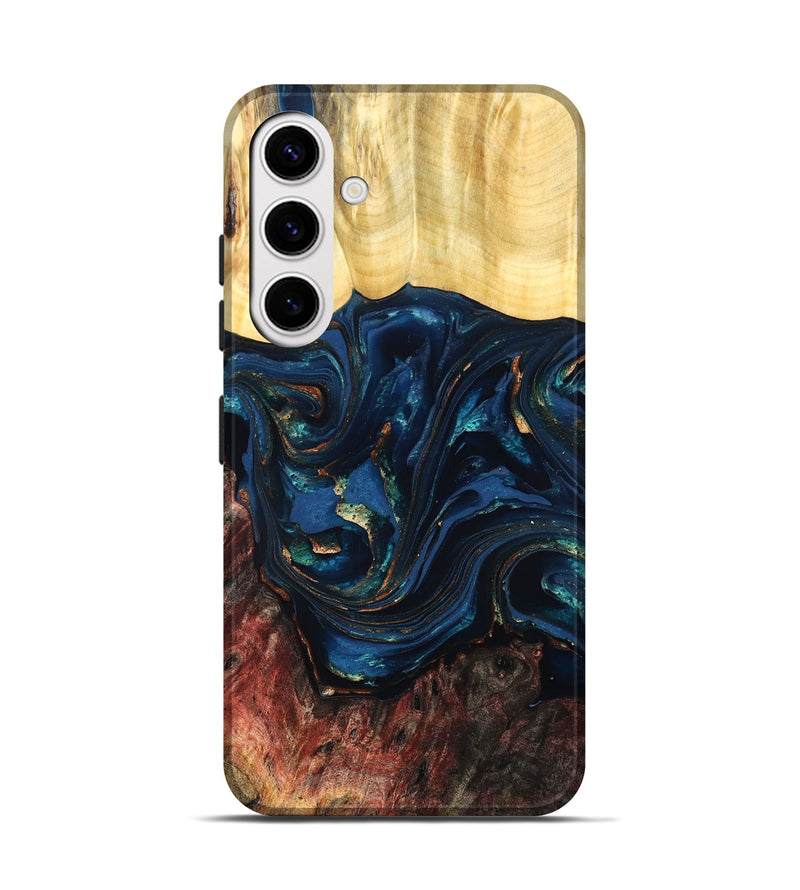 Galaxy S25 Wood Live Edge Phone Case - Maryann (Teal & Gold, 824981)