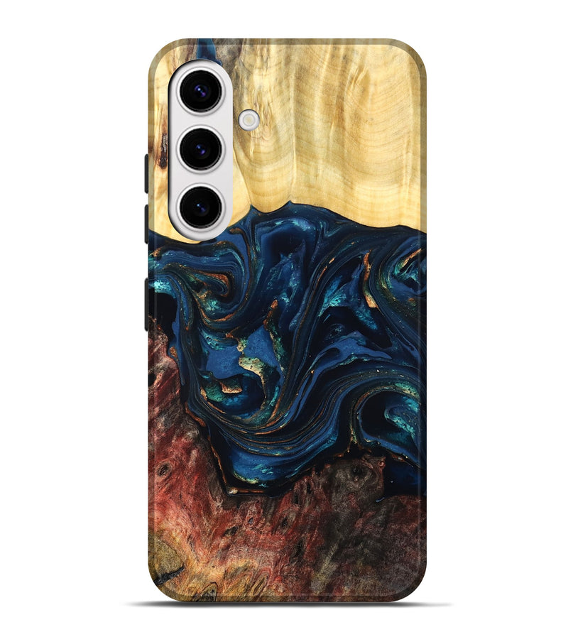 Galaxy S25 Plus Wood Live Edge Phone Case - Maryann (Teal & Gold, 824981)