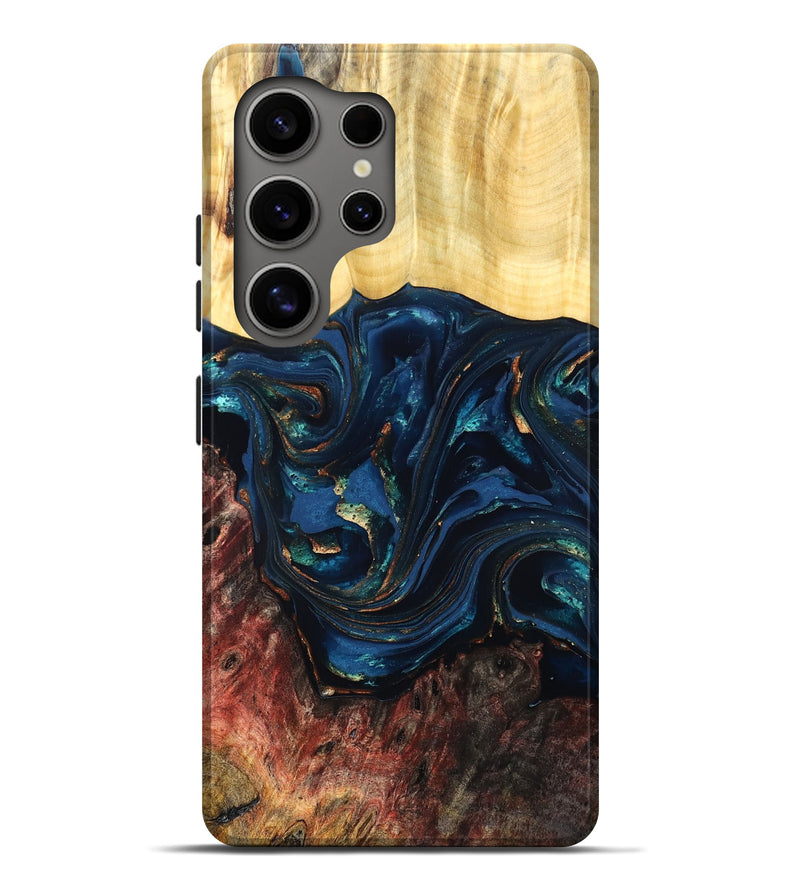 Galaxy S25 Ultra Wood Live Edge Phone Case - Maryann (Teal & Gold, 824981)