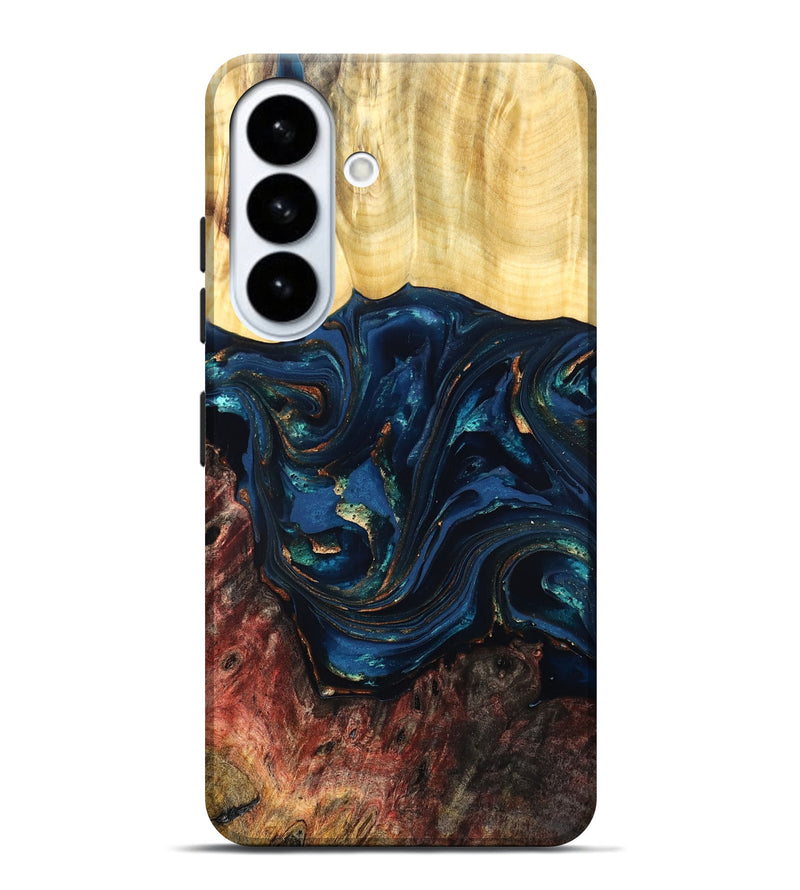 Galaxy S26 Plus Wood Live Edge Phone Case - Maryann (Teal & Gold, 824981)