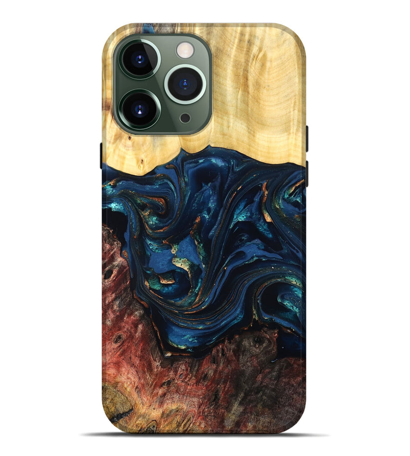 iPhone 13 Pro Max Wood Live Edge Phone Case - Maryann (Teal & Gold, 824981)