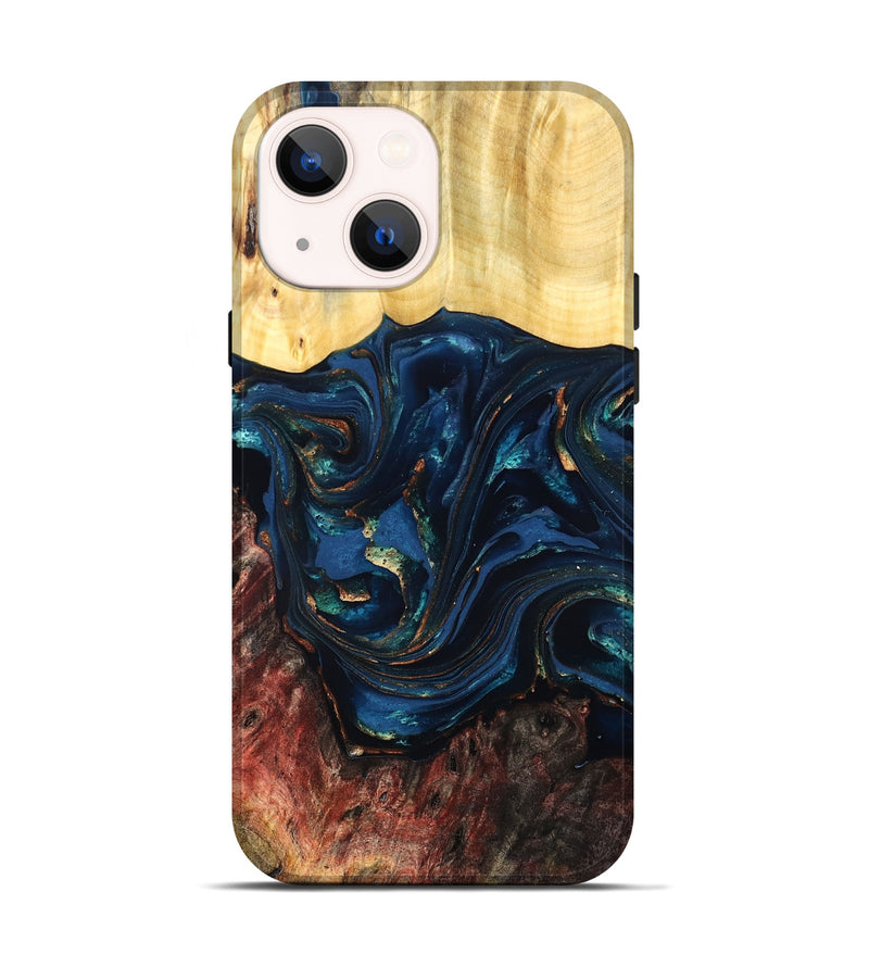 iPhone 14 Wood Live Edge Phone Case - Maryann (Teal & Gold, 824981)