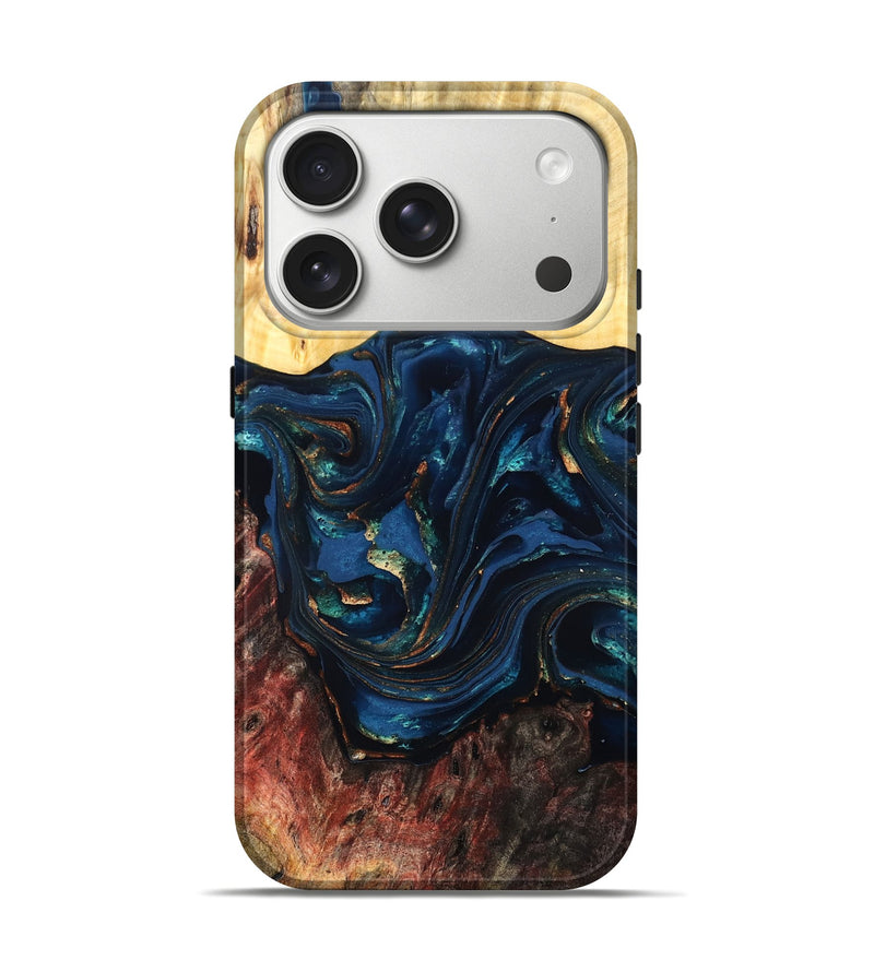 iPhone 17 Pro Wood Live Edge Phone Case - Maryann (Teal & Gold, 824981)