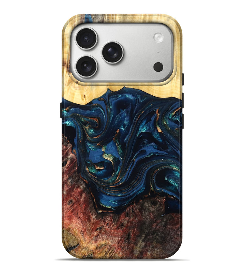 iPhone 17 Pro Max Wood Live Edge Phone Case - Maryann (Teal & Gold, 824981)