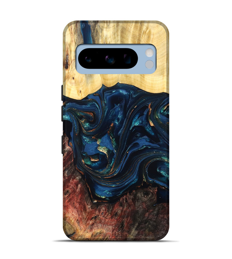 Pixel 8 Pro Wood Live Edge Phone Case - Maryann (Teal & Gold, 824981)