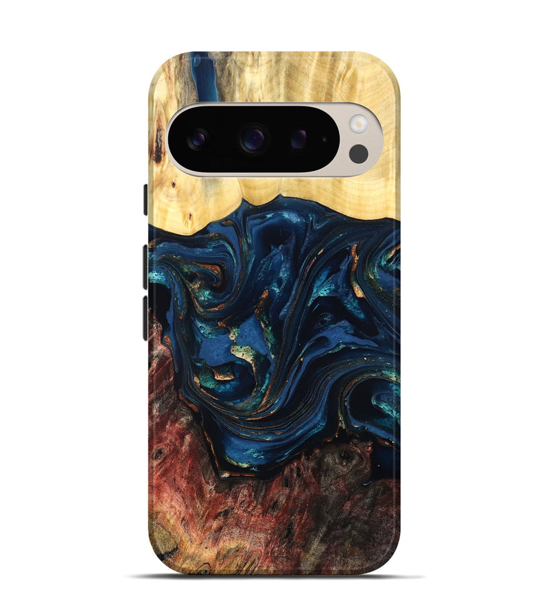 Pixel 9 Wood Live Edge Phone Case - Maryann (Teal & Gold, 824981)