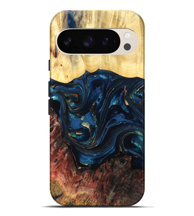 Pixel 9 Pro XL Wood Live Edge Phone Case - Maryann (Teal & Gold, 824981)
