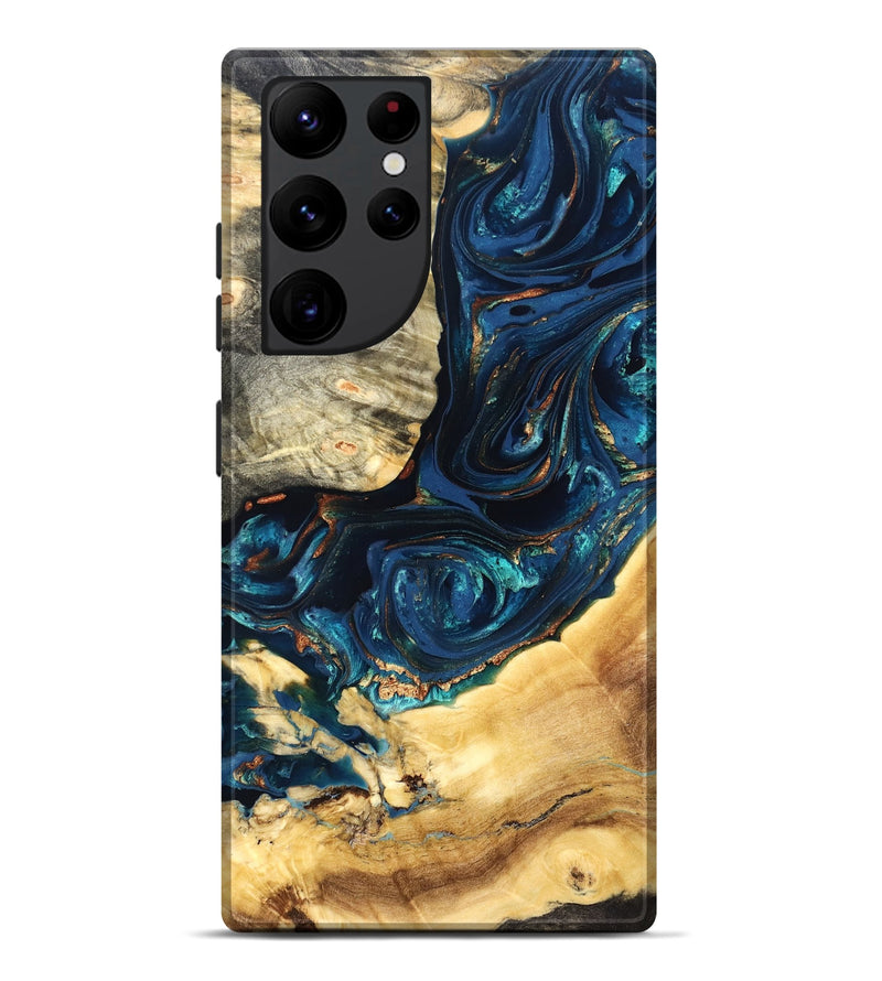 Galaxy S22 Ultra Wood Live Edge Phone Case - Art (Teal & Gold, 824982)